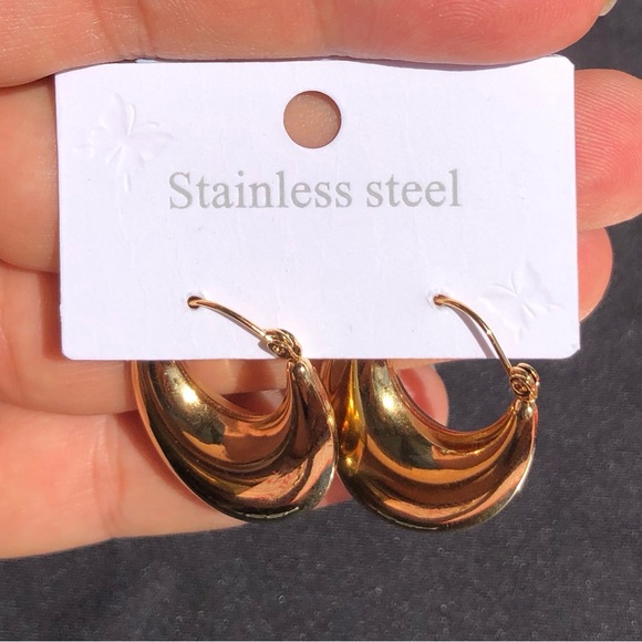 Gold Hoop Earrings Stainless Steel - Picture 2 of 5
